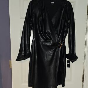 INC International Concepts Black Faux Leather Dress with Sleek Design NWT